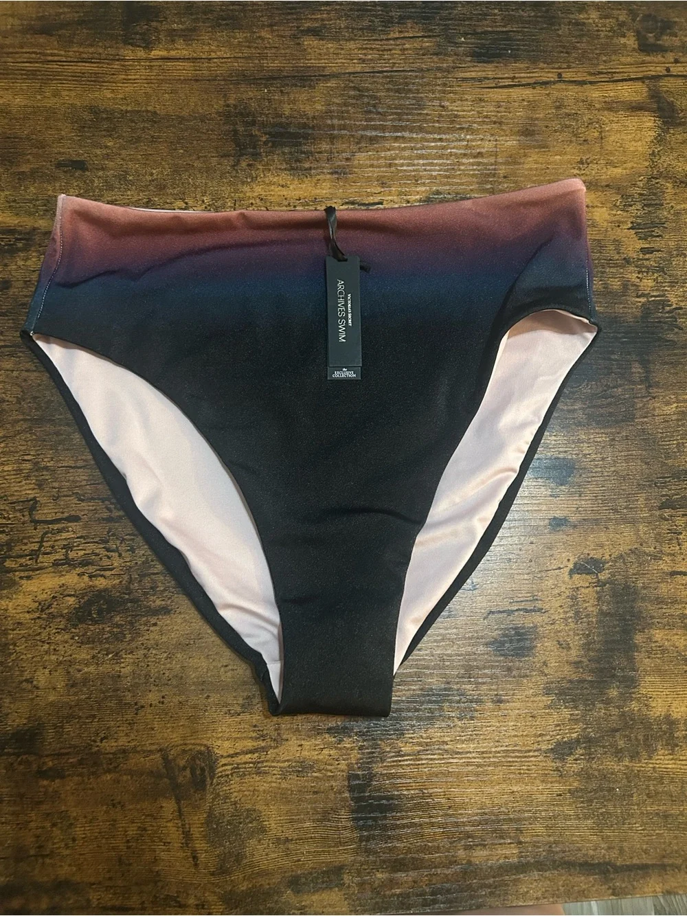 Victoria's Secret High-Waist Bikini Bottom in Black with Pink-Orange SMALL
